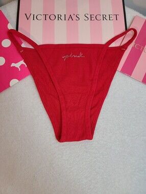 VS PINK Bling Cotton Rib Hi-cut String Brazilian Cheeky Bikini Panty Size Sm
